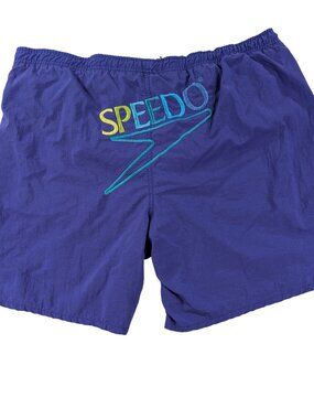 Vintage 90s Speedo Swim Shorts Trunks Retro Purple Teal Embroidered Logo Large